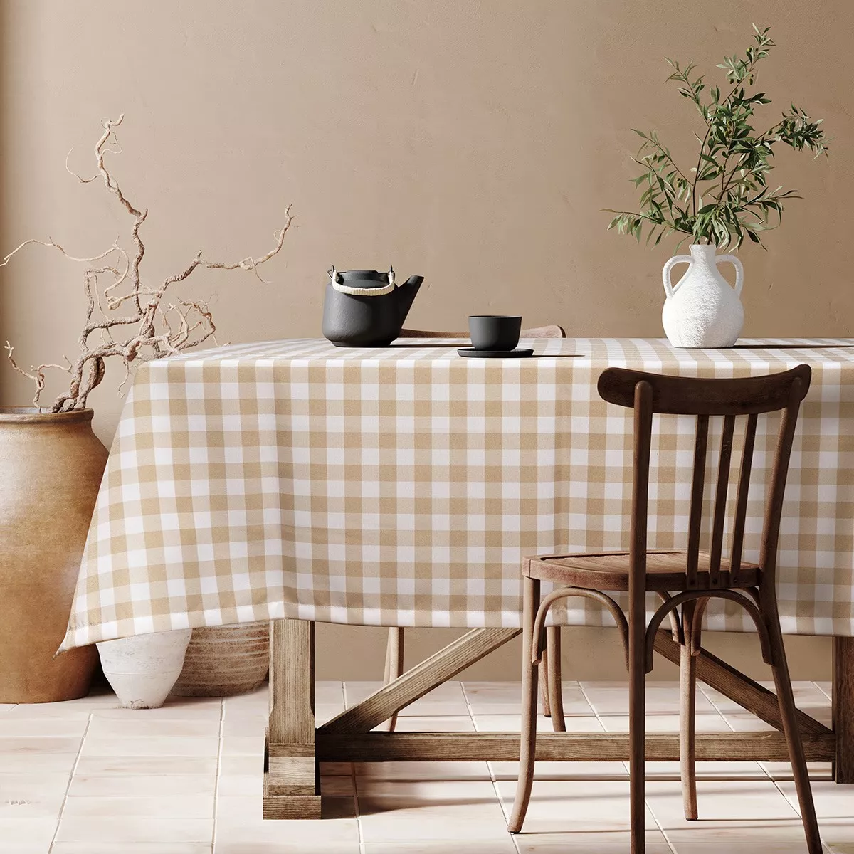 Φωτογραφία προϊόντος: Beauty Home Επαγγελματικό Τραπεζομάντηλο Checks Art Ε8032 145x145 Μπεζ 145x145