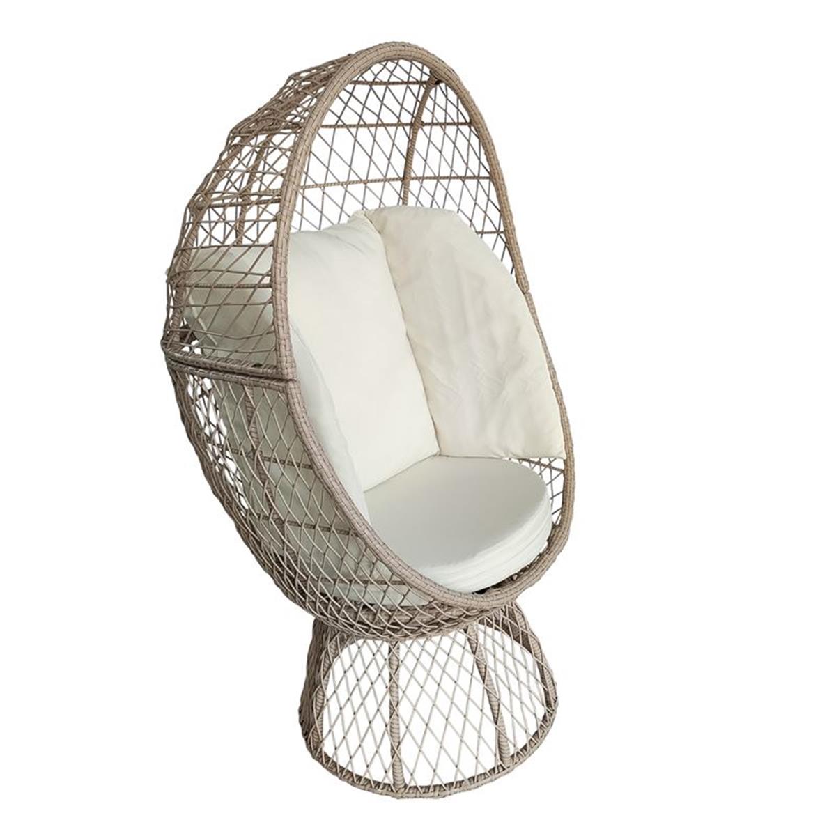 Φωτογραφία προϊόντος: CROWN Πολυθρόνα Egg Wicker Μπεζ με Μαξιλάρι, Άσπρο 78x73x142cm