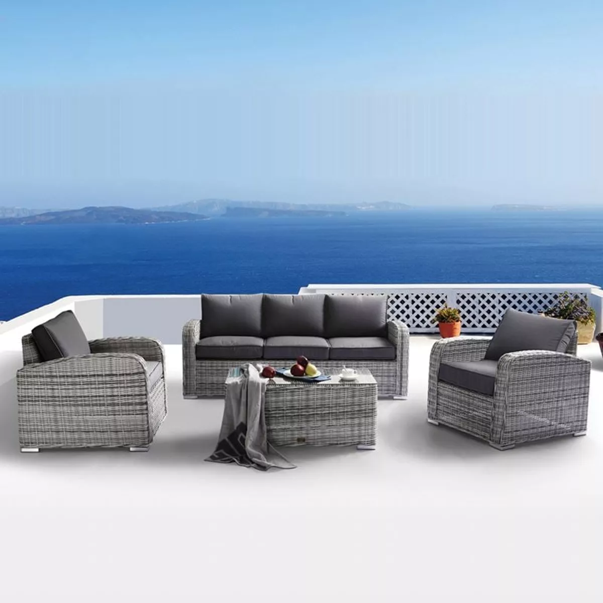 Φωτογραφία προϊόντος: Woodwell BELMAR Living Set Σαλόνι Κήπου ALU: 3θέσ.+2 Πολυθρόνες+Τραπέζι Wicker Γκρι/Λευκό, Μαξ. Γκρι Σκ.