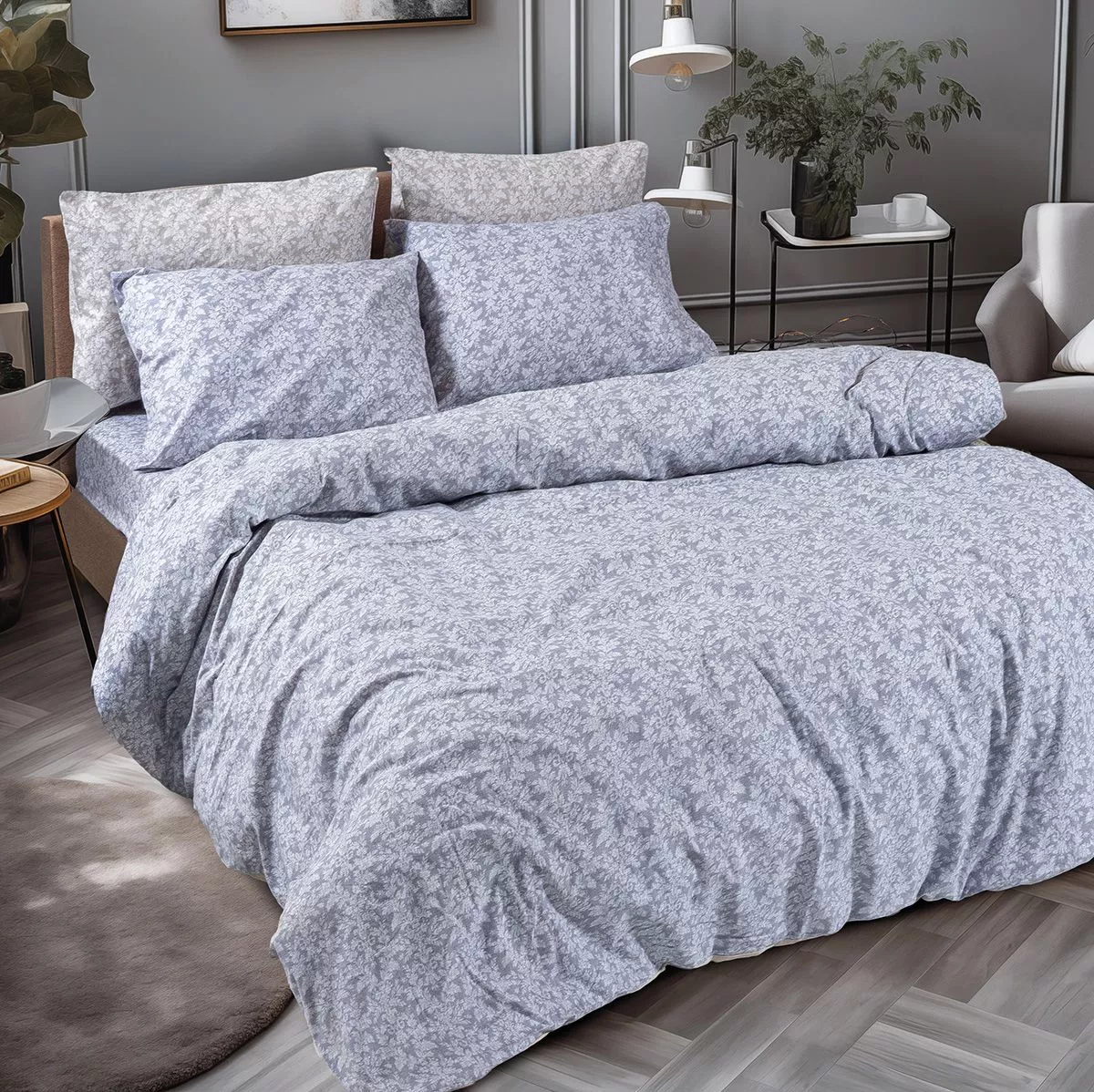 Φωτογραφία προϊόντος: Beauty Home Flame Art 12631 Σετ σεντόνια φανελένια υπέρδιπλα με λάστιχο, 170x200+32, Γκρι