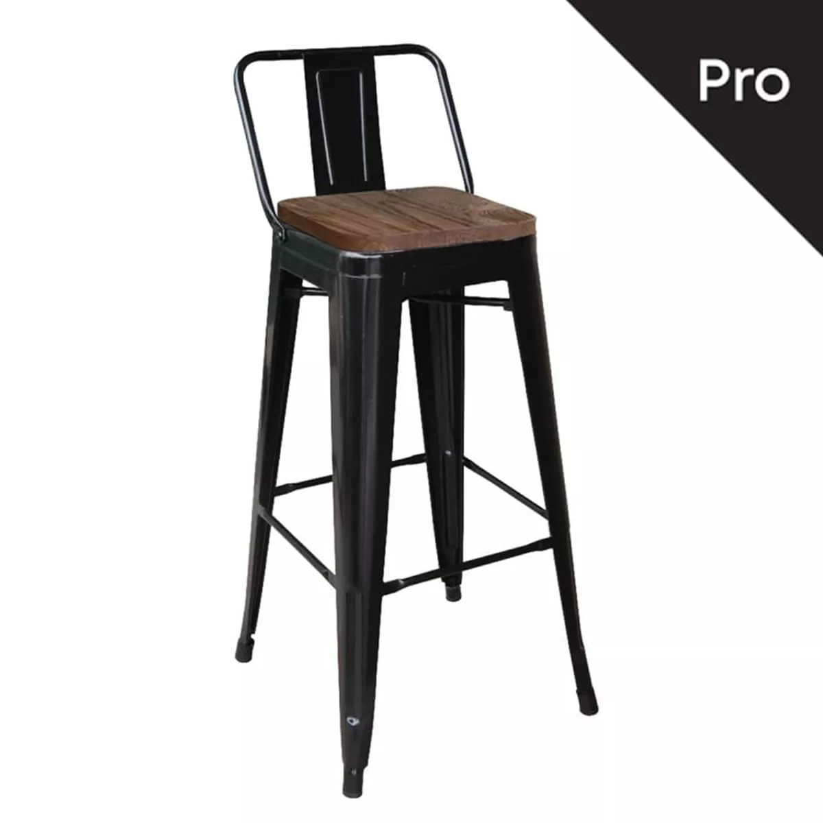 Φωτογραφία προϊόντος: RELIX Wood Σκαμπό Bar-Pro με Πλάτη, Μαύρο Μεταλλικό Βαφής Matte, Dark Oak 44x44x75/100cm
