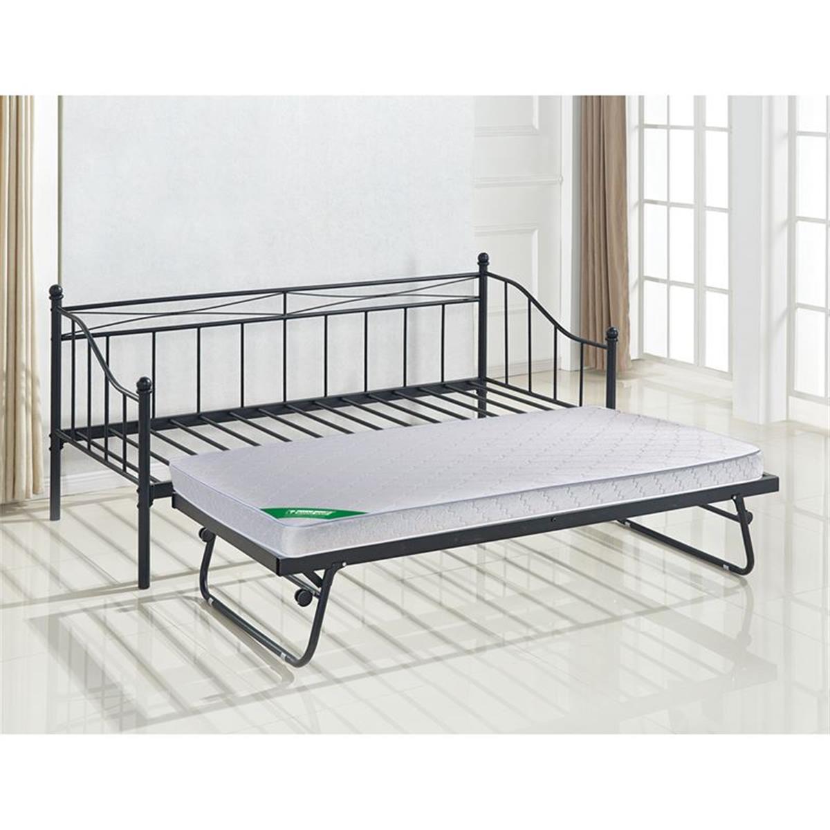 Φωτογραφία προϊόντος: MARIN Set: Daybed (για στρώμα 90x190) + Βοηθητικό Κρεβάτι με Στρώμα 185x85, Μέταλλο Μαύρο (198x97x93 + 185x85x36cm)