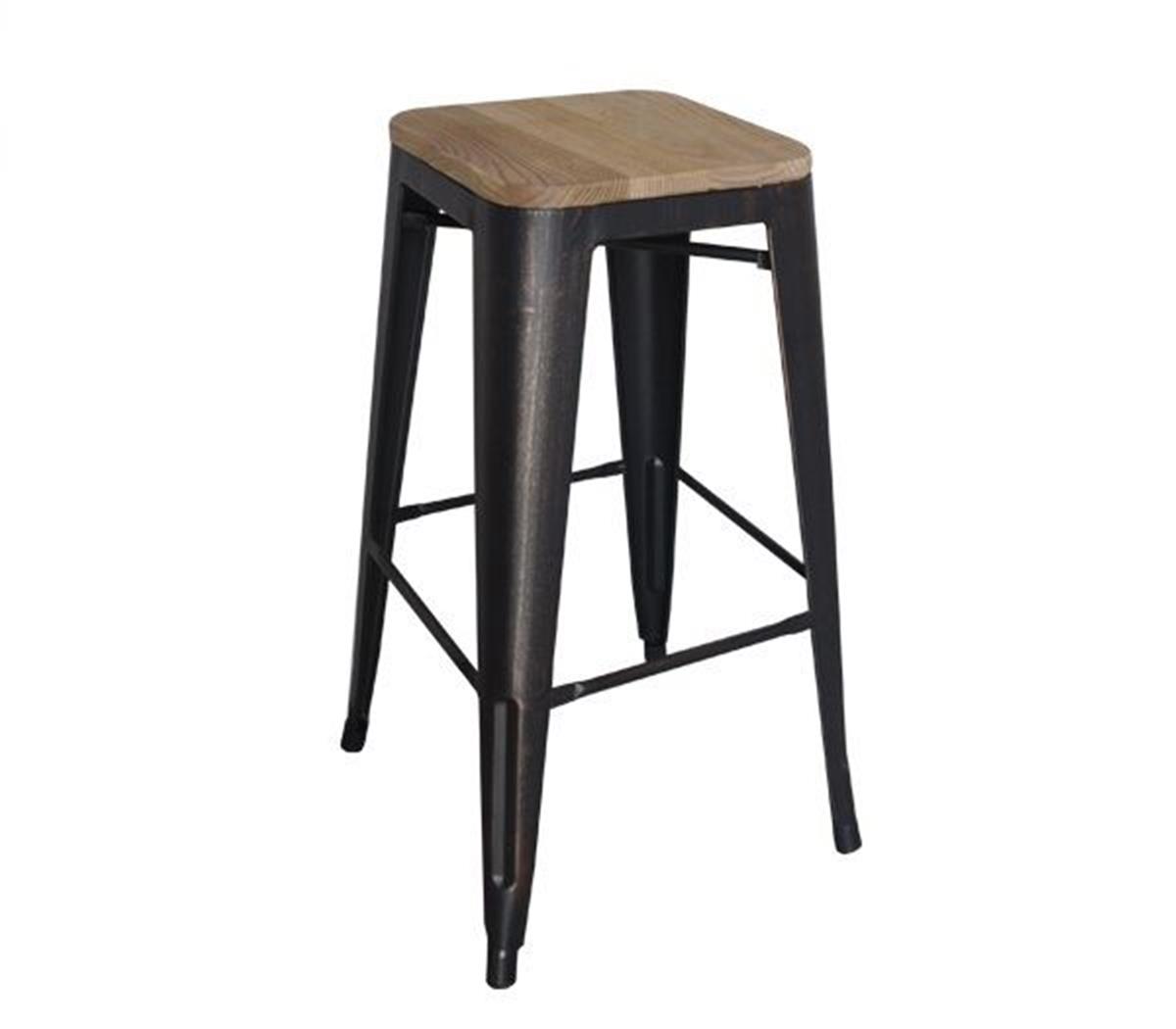 Φωτογραφία προϊόντος: RELIX Wood Σκαμπό Bar-Pro, Μέταλλο βαφή Antique Black, Φυσικό Oak 43x43 H.76cm