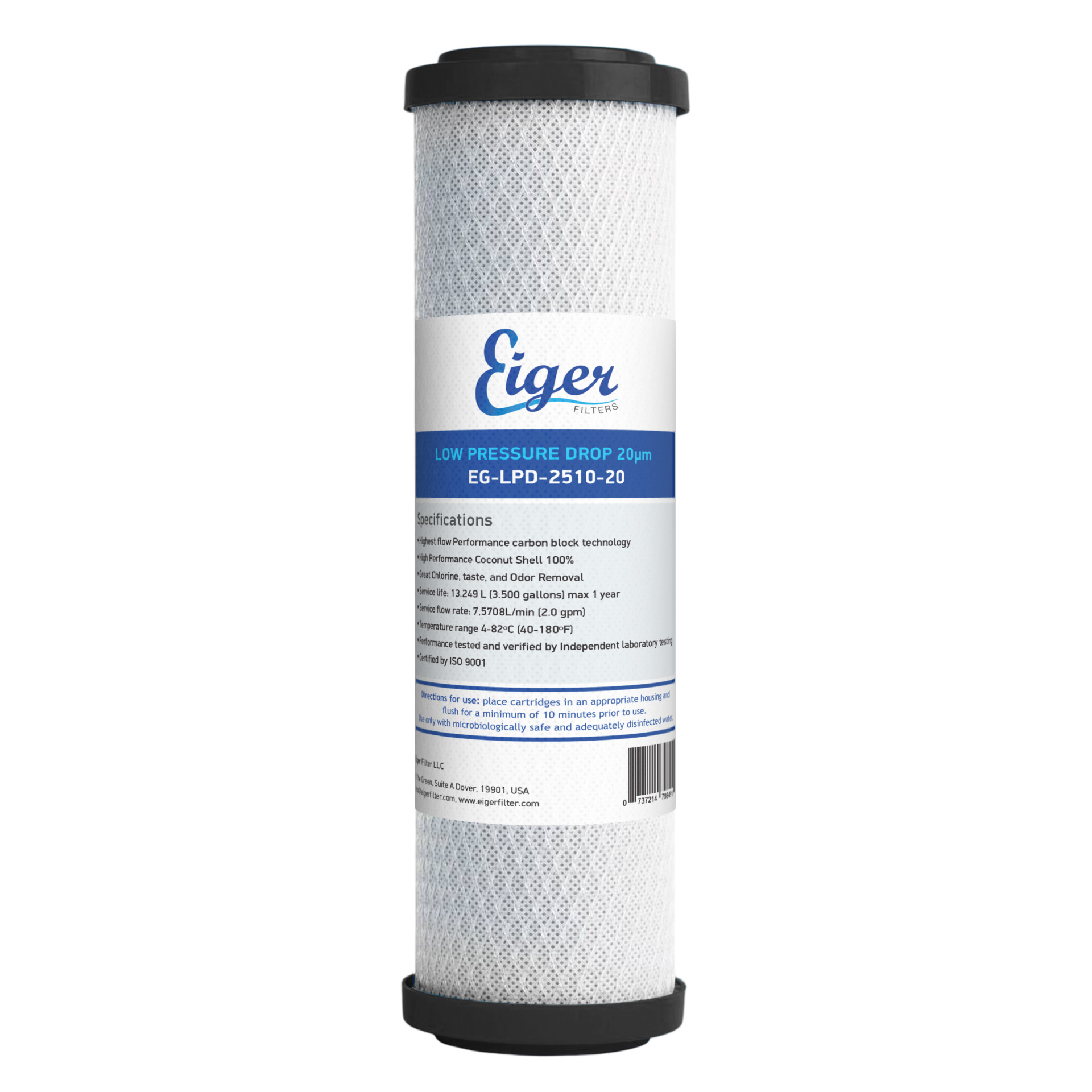 Φωτογραφία προϊόντος: Φίλτρο Νερού Eiger Filter LPD από Ενεργό Άνθρακα με Κέλυφος Καρύδας 10" x 2.5" – 20μm (για χαμηλή πίεση) – OEM