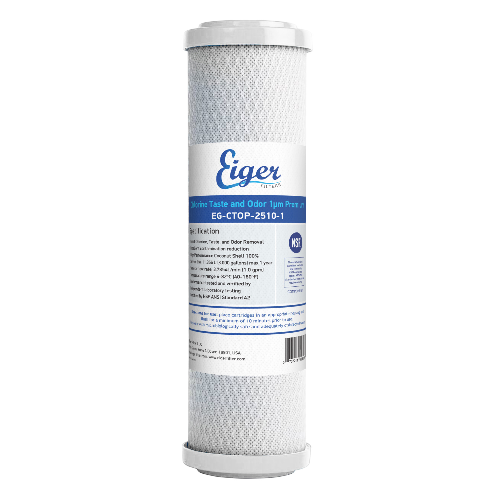 Φωτογραφία προϊόντος: Φίλτρο Νερού Eiger Filter CTOP Ενεργού Άνθρακα από Κέλυφος Καρύδας 10" x 2.5" – 1μm – OEM