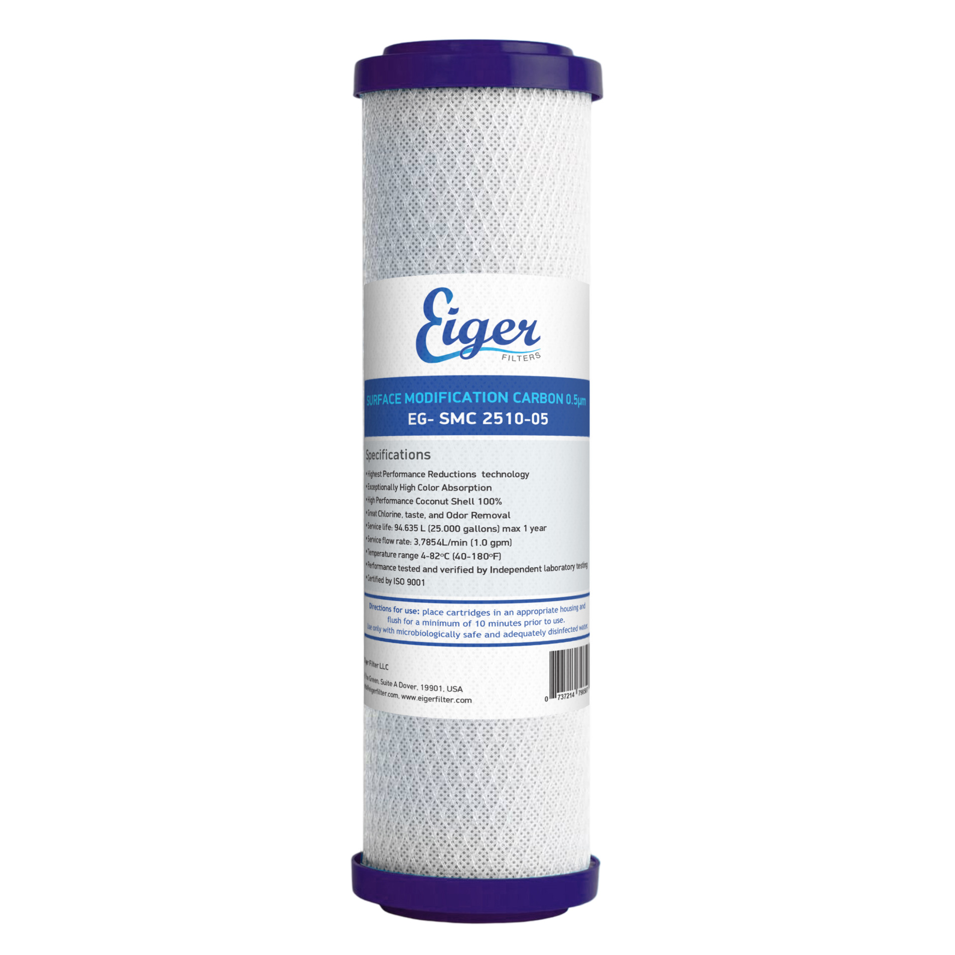 Φωτογραφία προϊόντος: Φίλτρο Νερού Eiger Filter SMC Ενεργού Άνθρακα από Κέλυφος Καρύδας (για αφαίρεση χρωστικών ενώσεων) 10" x 2.5" – 0.5μm - OEM