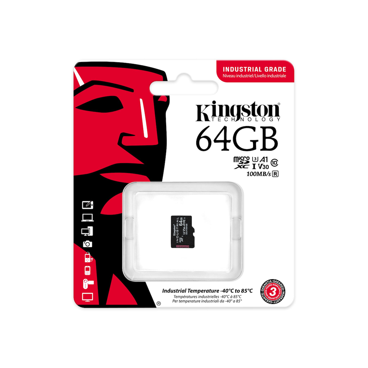 Φωτογραφία προϊόντος: Kingston Industrial microSDXC 64GB Class 10 U3 V30 A1 UHS-I SDCIT2/64GBSP
