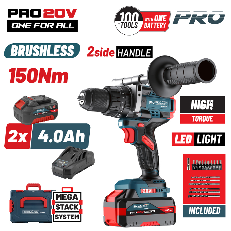 Φωτογραφία προϊόντος: BORMANN Pro BBP5406X44CA Δραπανοκατσάβιδο Κρουστικό Compact, Brushless, Μπαταρίας 20V, Li-Ion 2x4Ah