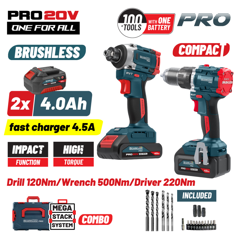 Φωτογραφία προϊόντος: BORMANN Pro BBP5465X44T2CA Σετ Compact Brushless Κρουστικό Δραπανοκατσάβιδο & Μπουλονόκλειδο 2σε1