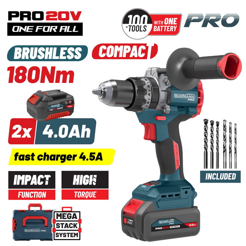 Φωτογραφία προϊόντος: BORMANN Pro BBP5461X44CA Δραπανοκατσάβιδο Κρουστικό Compact Brushless Μπαταρίας 20V Li-Ion, 2x4.0Ah