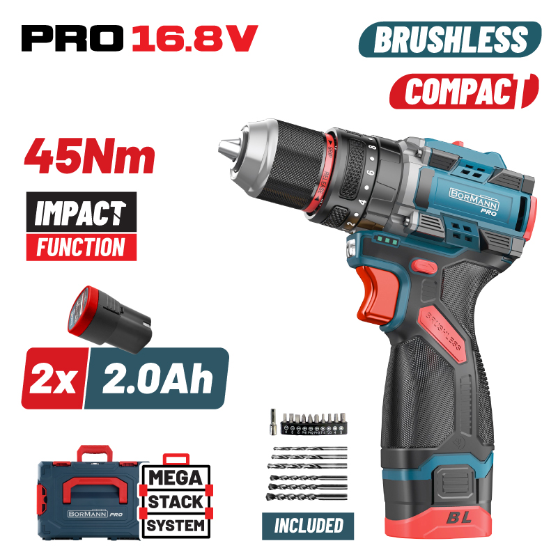 Φωτογραφία προϊόντος: BORMANN Pro BBP1645X22CA Δραπανοκατσάβιδο Κρουστικό Compact Brushless (2x2Ah, 45Nm)