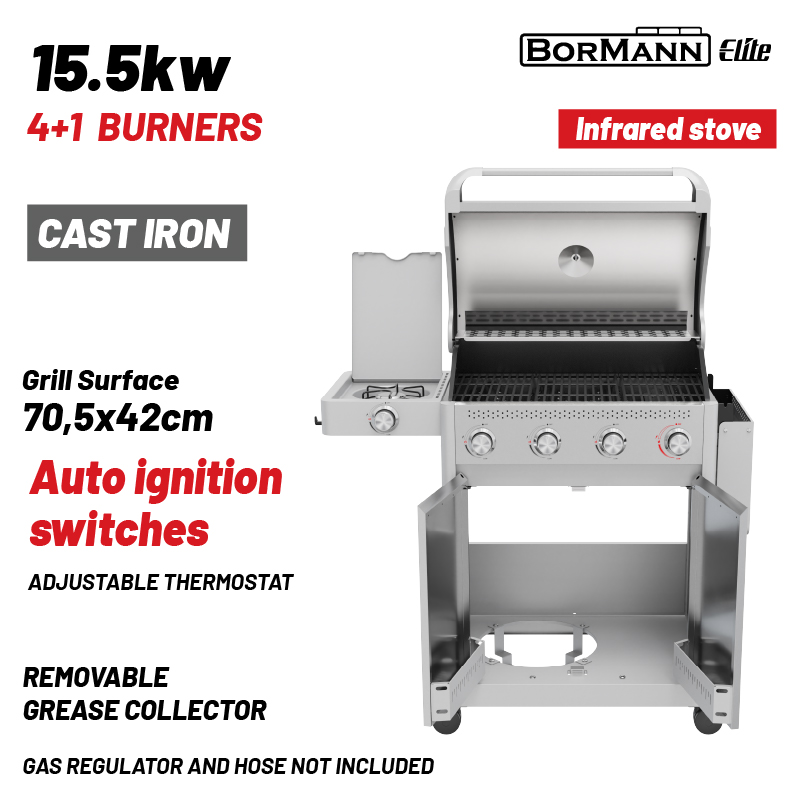 Φωτογραφία προϊόντος: BORMANN ELITE BBQ7041 Ψησταριά Υγραερίου LEGEND 4+1 με Μαντεμένια Σχάρα LUXURY TYPE