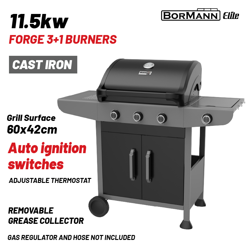 Φωτογραφία προϊόντος: BORMANN ELITE BBQ6031 Ψησταριά Υγραερίου FORGE 3+1 με Μαντεμένια Σχάρα