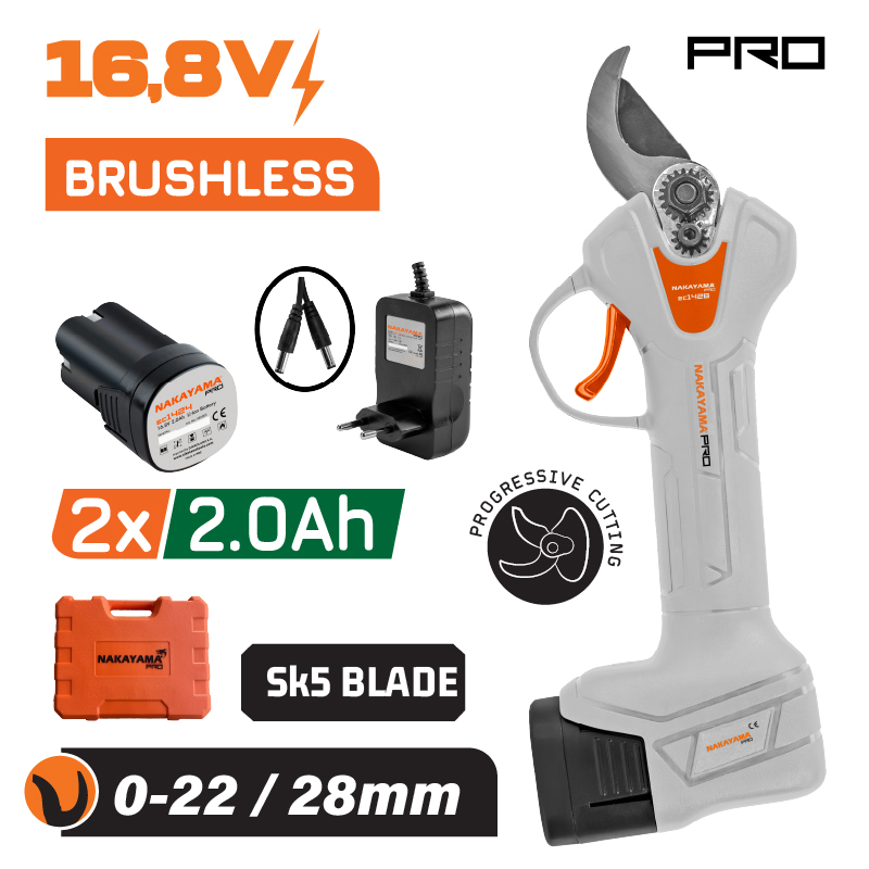 Φωτογραφία προϊόντος: NAKAYAMA PRO EC1428 Ψαλίδι Κλάδου Brushless Μπαταρίας 16.8V (0-22/28mm) 1kg, 2x2Ah Li-Ion