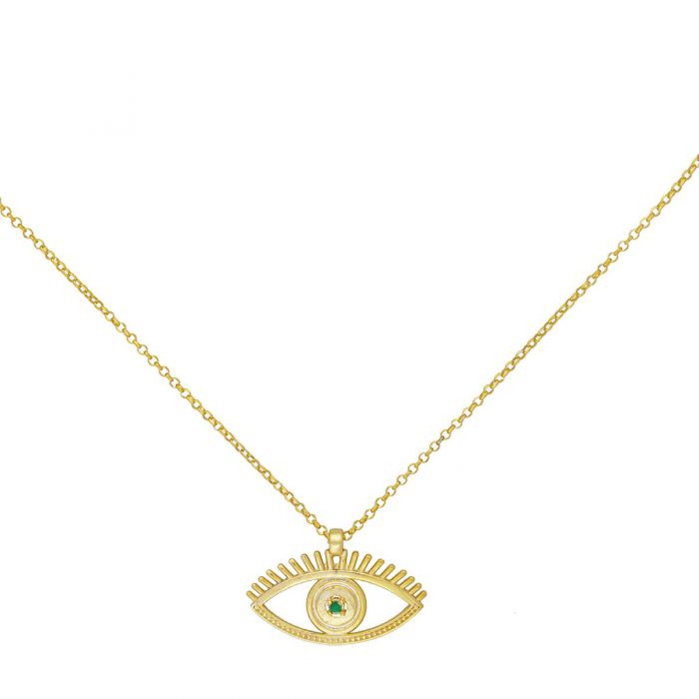 Φωτογραφία προϊόντος: Κολιέ ματάκι excite fashion jewellery με πράσινο zircon από επιχρυσωμένο ασήμι, K-102-PRAS-G-105, 2873