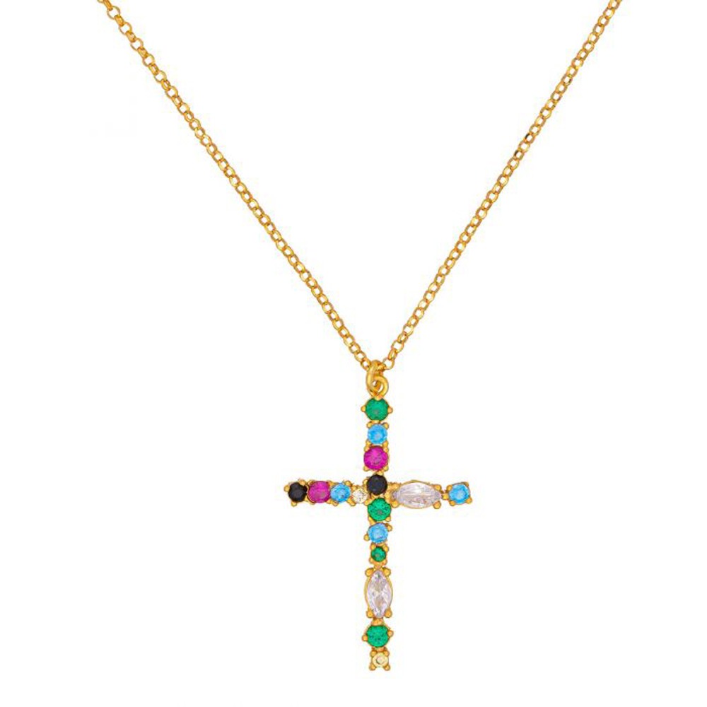Φωτογραφία προϊόντος: Κολιέ σταυρός της EXCITE FASHION JEWELLERY, επιχρυσωμένο ασήμι με πολύχρωμα zircon, K-117-AS-MYLTI-13, 2871