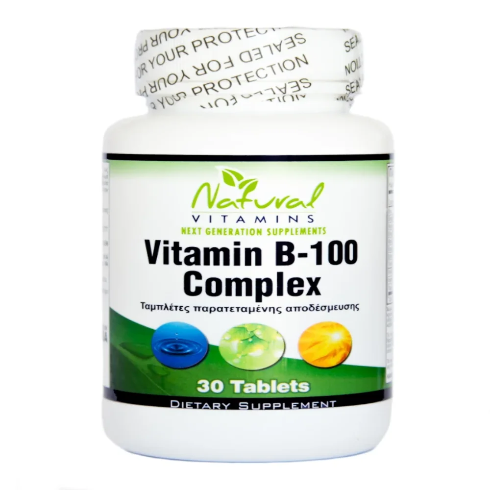 Φωτογραφία προϊόντος: Natural Vitamins B-100 Complex Συμπλήρωμα Βιταμινών Β, 30 ταμπλέτες