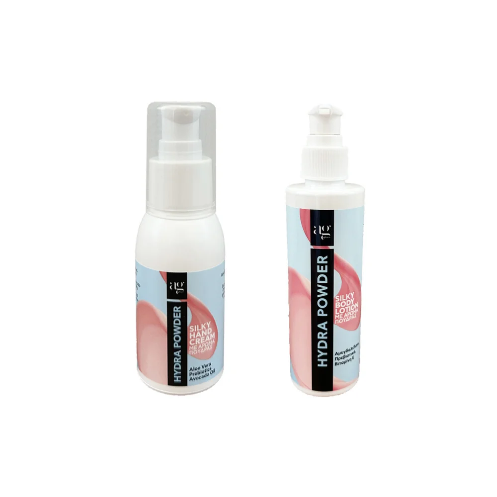 Φωτογραφία προϊόντος: AG PHARM Promo Hydra Powder με Silky Body Lotion 200ml +amp; Silky Hand Cream 50ml