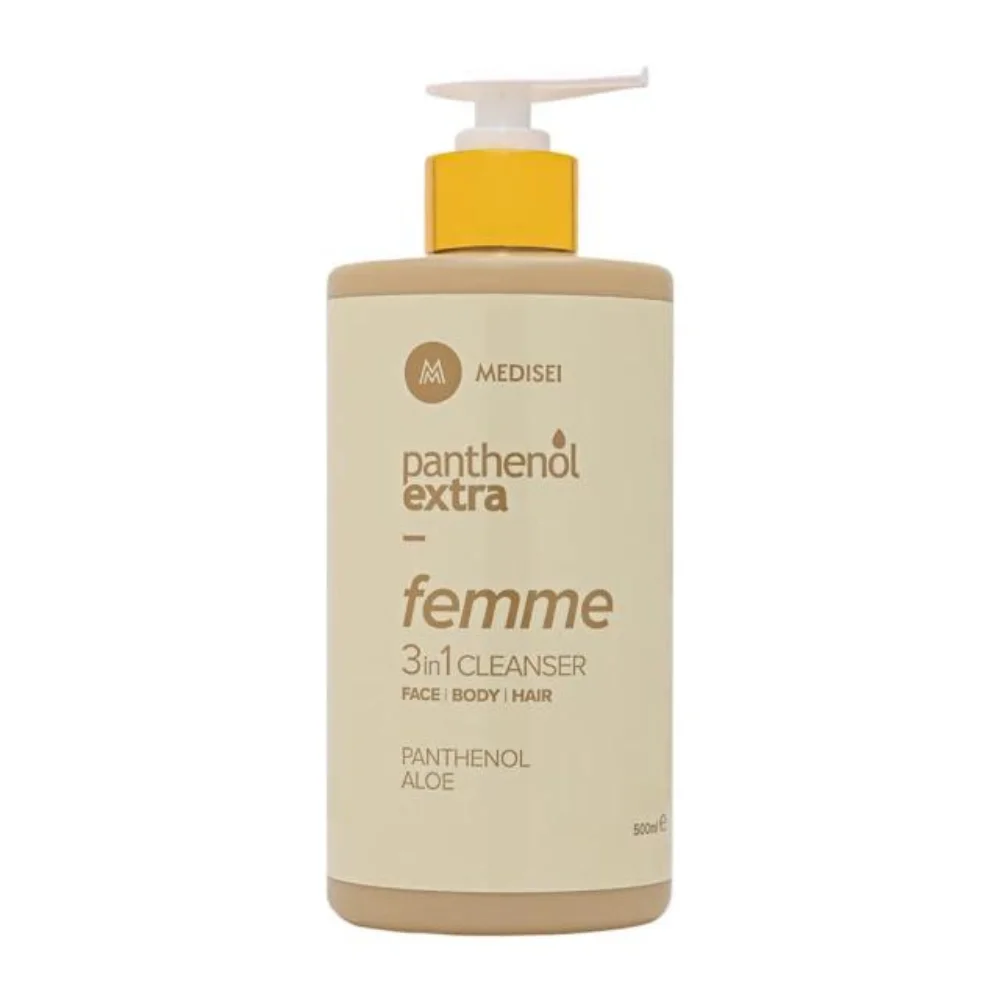 Φωτογραφία προϊόντος: Panthenol Extra Femme 3in1 Cleanser 3-σε-1 Αφρόλουτρο + Σαμπουάν για Πρόσωπο, Σώμα & Μαλλιά 500ml