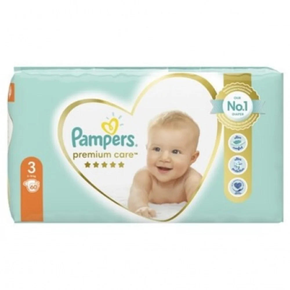 Φωτογραφία προϊόντος: Pampers Πάνες με Αυτοκόλλητο Premium Care No. 3 για 6-10kg 60τεμ