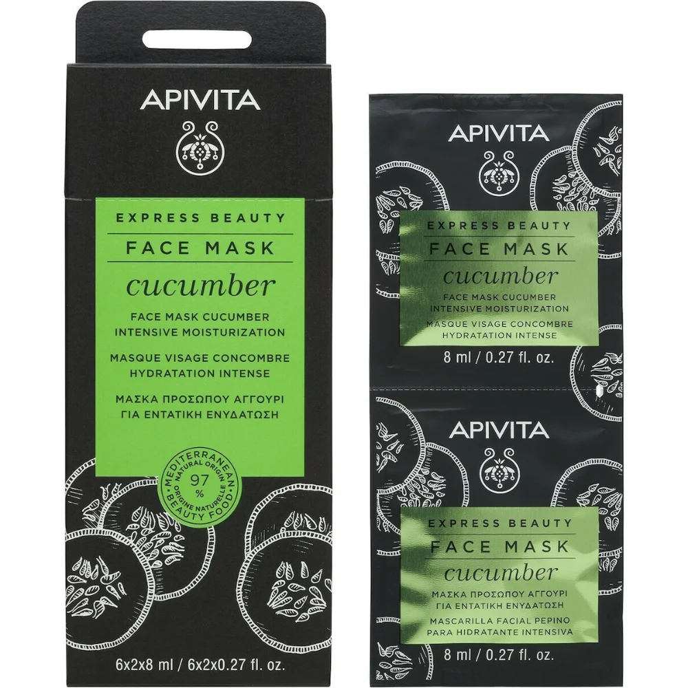 Φωτογραφία προϊόντος: Apivita Express Beauty Cucumber Μάσκα Προσώπου για Ενυδάτωση 2τμχ 8ml