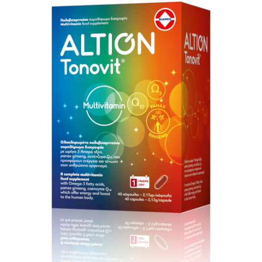 Φωτογραφία προϊόντος: Altion - Tonovit Πολυβιταμίνη με Ω-3 Λιπαρά Οξέα και Q10, Χωρίς Ιώδιο - 40 Soft Caps
