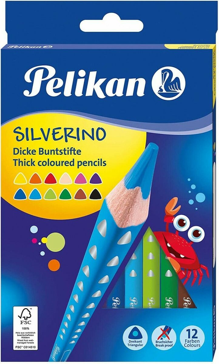 Φωτογραφία προϊόντος: Pelikan Silverino Ξυλομπογιές Χονδρές Σετ 12 τμχ (700627)
