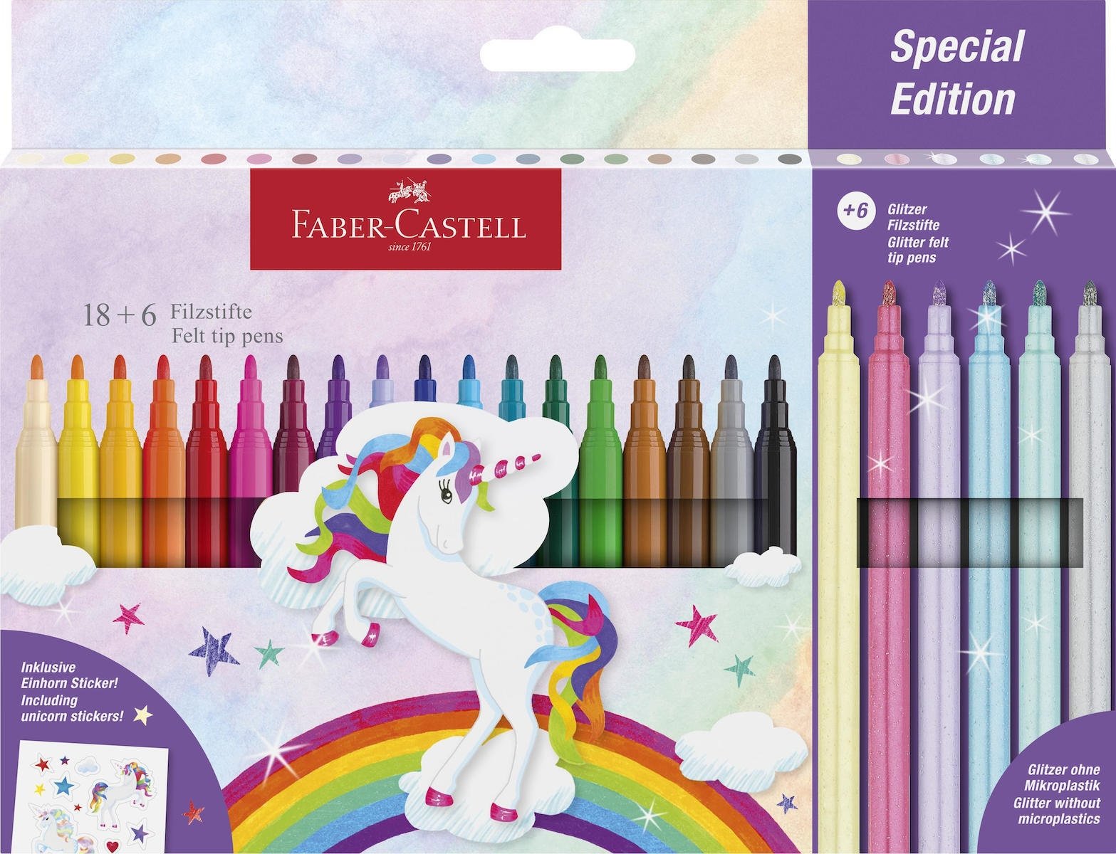 Φωτογραφία προϊόντος: Faber-Castell Μαρκαδόροι Μονόκερος 18+6 τμχ Και Αυτοκόλλητα (12310992)