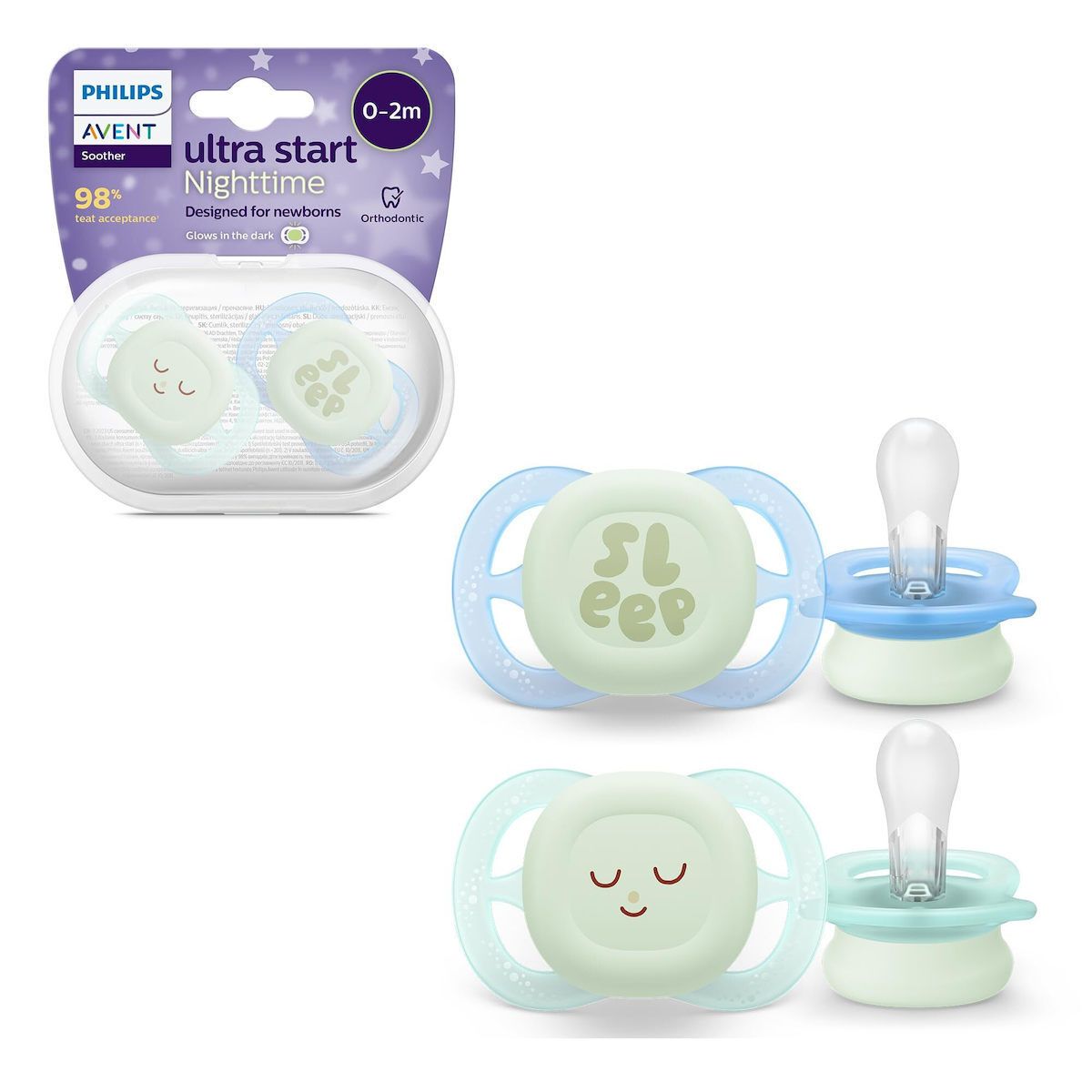 Φωτογραφία προϊόντος: Avent Πιπίλα Ultra Soft 0-2m Πράσινο-Μπλε Sleep (SCF075/08)