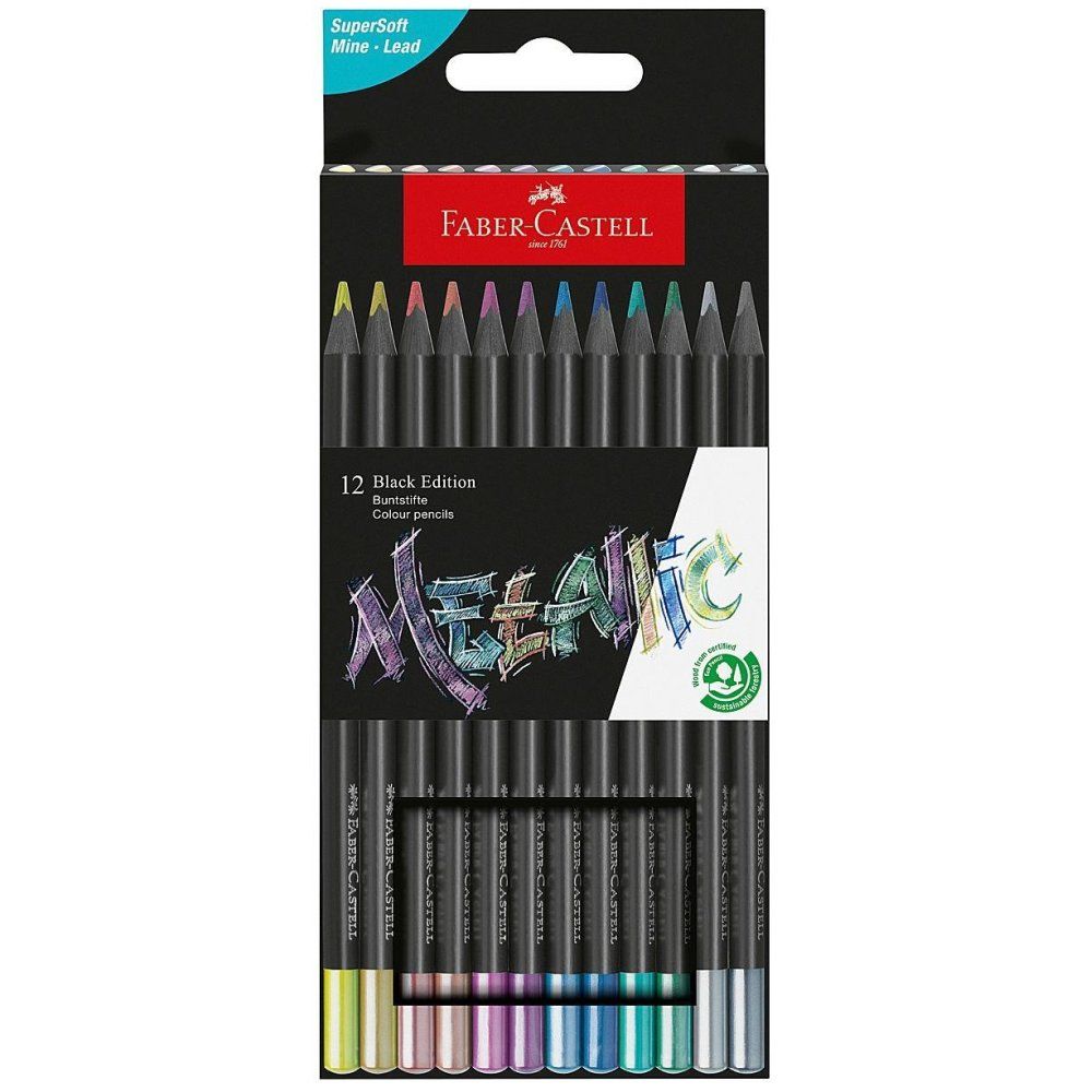 Φωτογραφία προϊόντος: Faber-Castell Ξυλομπογιές Black Edition Μεταλλικά Χρώματα 12 τμχ (12310980)
