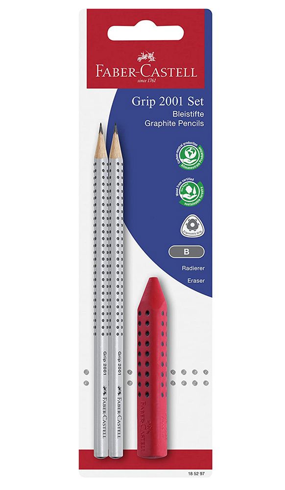 Φωτογραφία προϊόντος: Faber-Castell Grip 2001 Σετ 3 Μολύβια B με Γόμα (12310603)