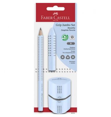 Φωτογραφία προϊόντος: Faber-Castell Faber Castel Σετ Μολύβι Jumbo Grip Με Ξύστρα Τριπλή και Γόμα Grip Sky Blue (12310931)