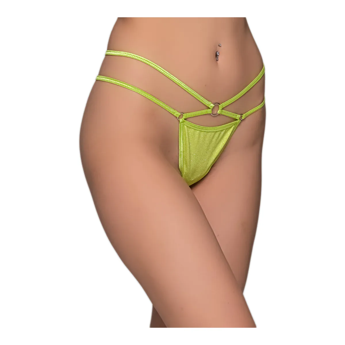 Φωτογραφία προϊόντος: Milena Γυναικείο Micro G-String Γυαλιστερό με Διπλά Λάστιχα & Κρικάκια, Χρώμα Lime
