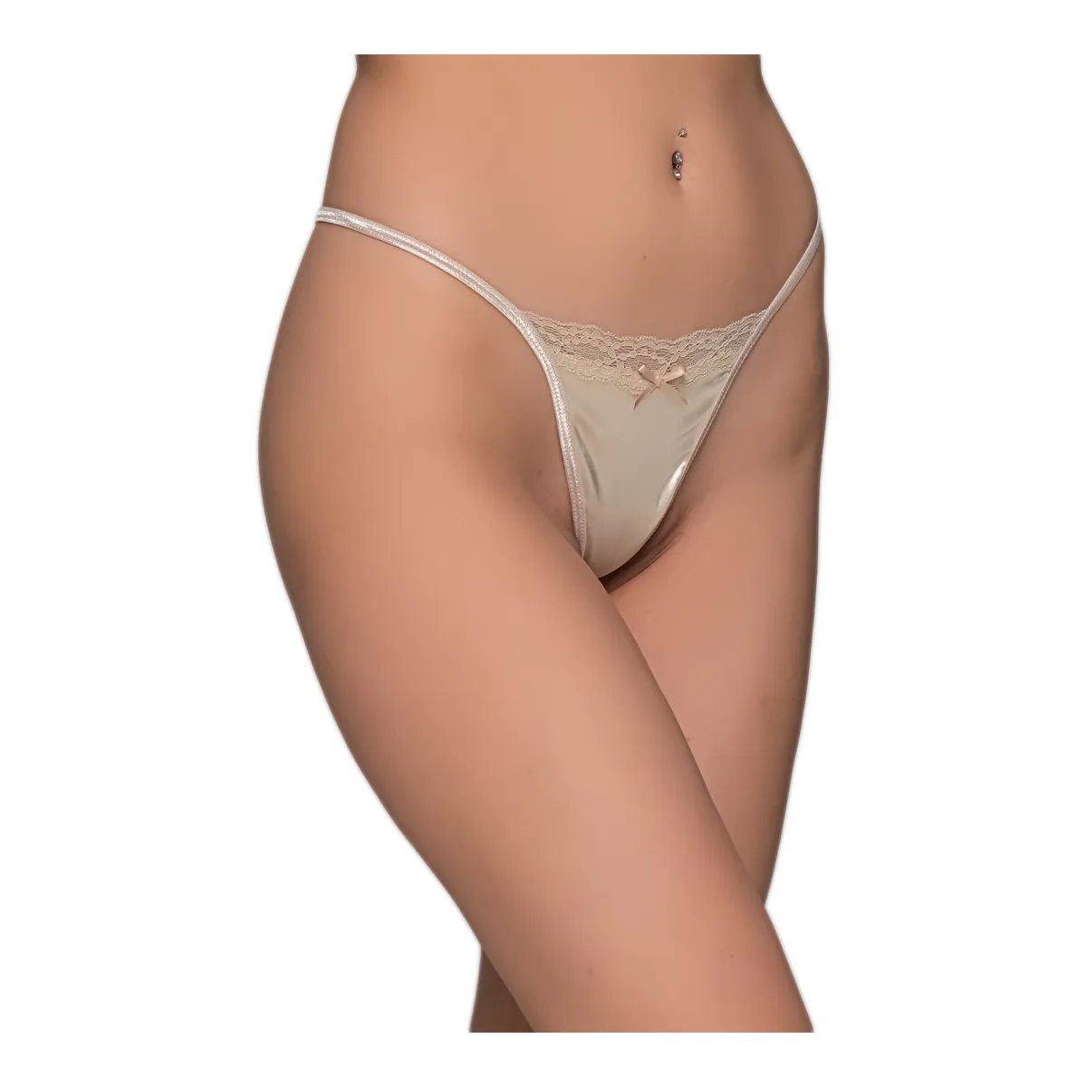 Φωτογραφία προϊόντος: Milena Γυναικείo Micro G-String Σατέν & Φλοράλ Δαντέλα, Χρώμα Μπεζ