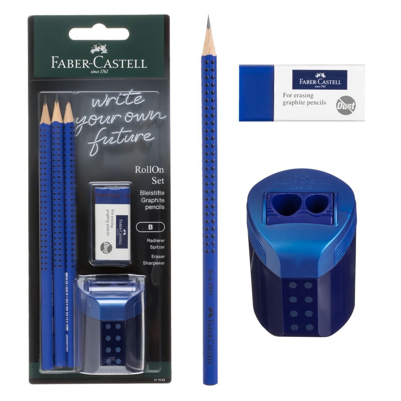Φωτογραφία προϊόντος: Faber-Castell Σετ Μολύβια B με Γόμα και Διπλή Ξύστρα Μπλε Faber Castell - 5 τμχ. (12310977)