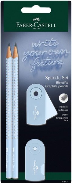 Φωτογραφία προϊόντος: Faber-Castell Faber Castell Μολύβια Grip Sparkle II Σιέλ και Mini Sleeve Γόμα και Ξύστρα (12310954)