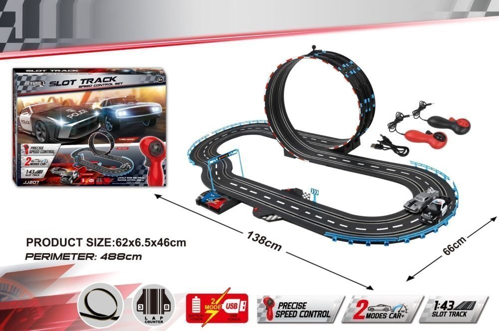 Φωτογραφία προϊόντος: Blue Toys Αυτοκινητόδρομος Ρεύματος Με Λούπα, 2 Αυτοκίνητα Και 2 Χειριστήρια Slot Track (MKU274577)