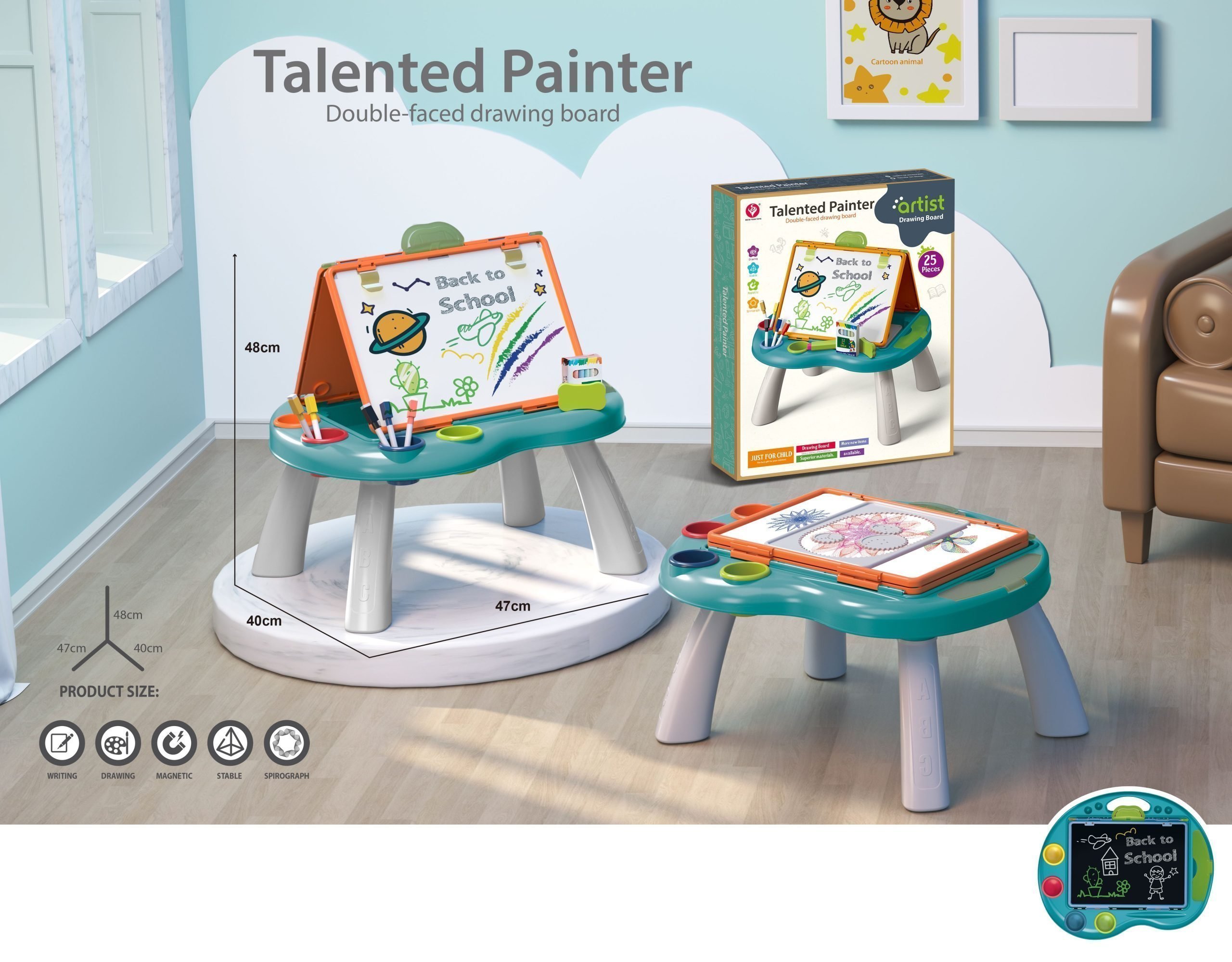 Φωτογραφία προϊόντος: Blue Toys Πίνακας Ζωγραφικής Διπλής Όψης Με Τραπεζάκι (MKO007922)