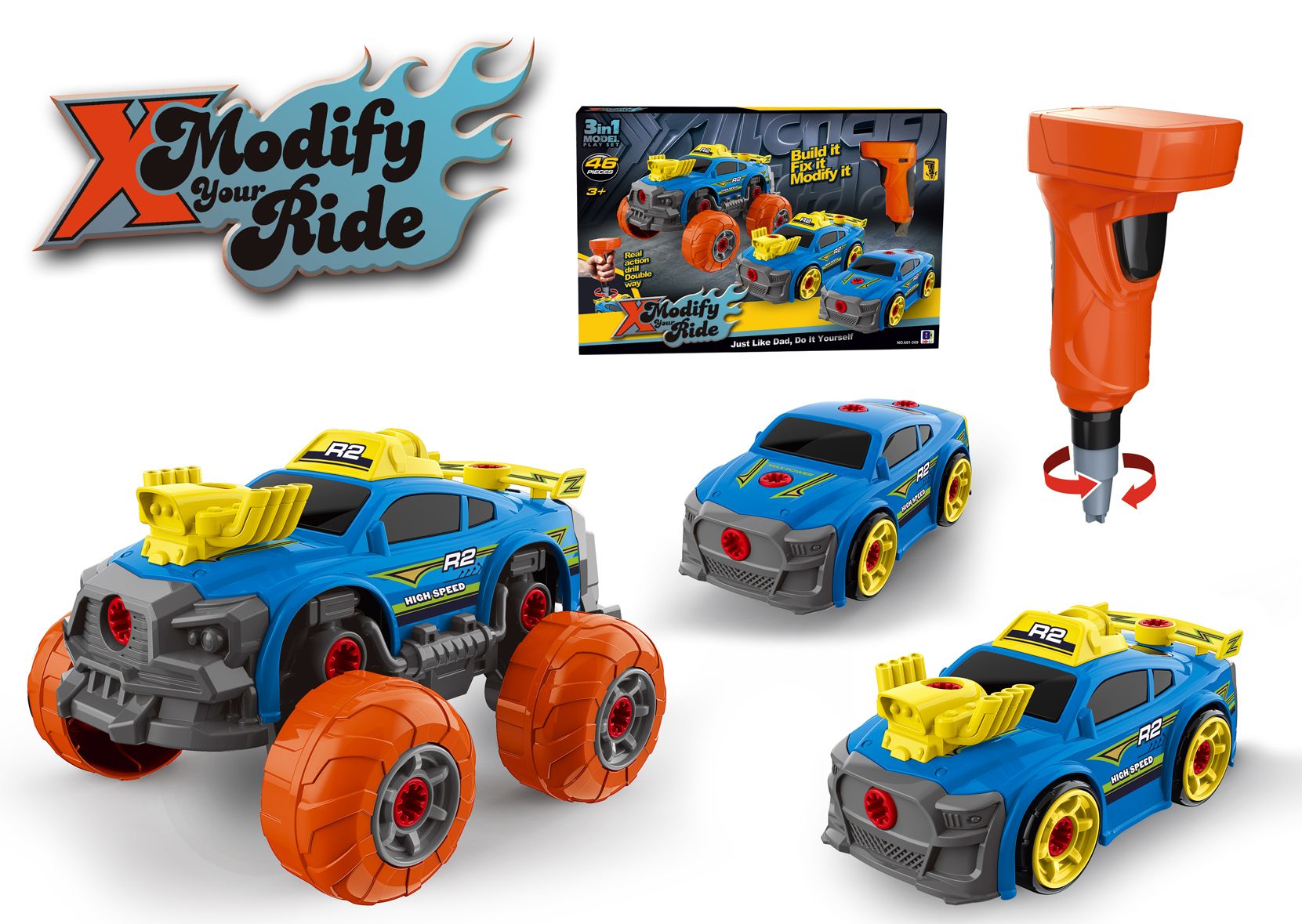 Φωτογραφία προϊόντος: Blue Toys Όχημα Friction Αυτοκίνητο 3 Σε 1 Φτιάξτο Μόνος Σου (MKT063780)