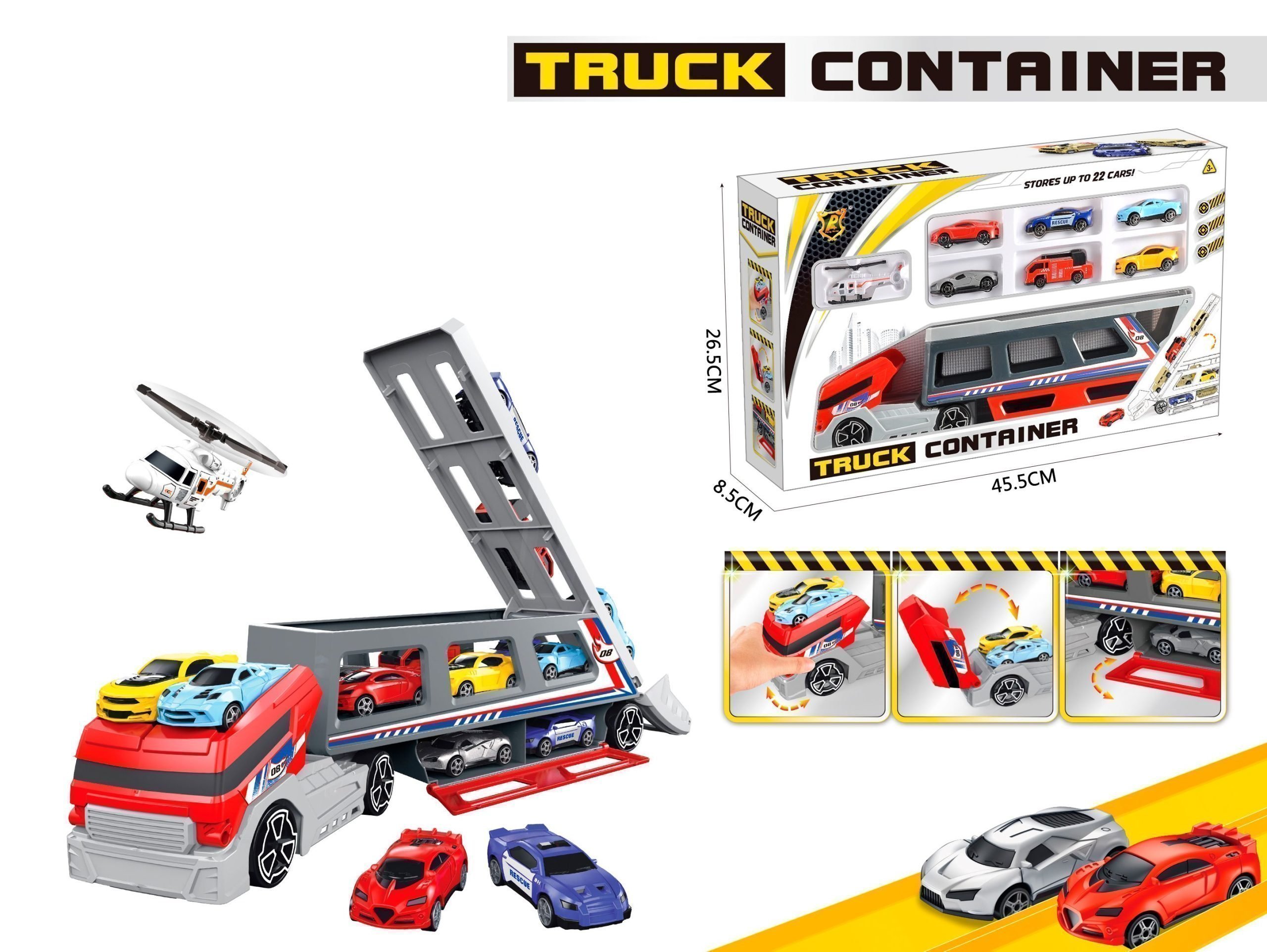 Φωτογραφία προϊόντος: Blue Toys Όχημα Racing Ανατρεπόμενη Νταλίκα Με Θήκη Για Αυτοκινητάκια Και Ελικόπτερο (MKJ705418)