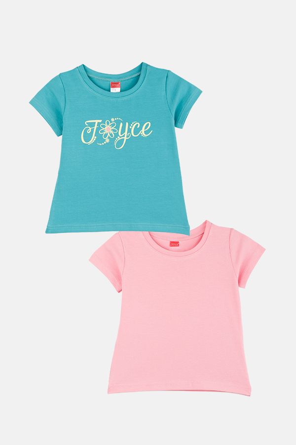 Φωτογραφία προϊόντος: Joyce Σετ Παιδικά T-shirts Κοντομάνικα Flower Font Γαλάζιο-Ροζ (2411501-4-2)
