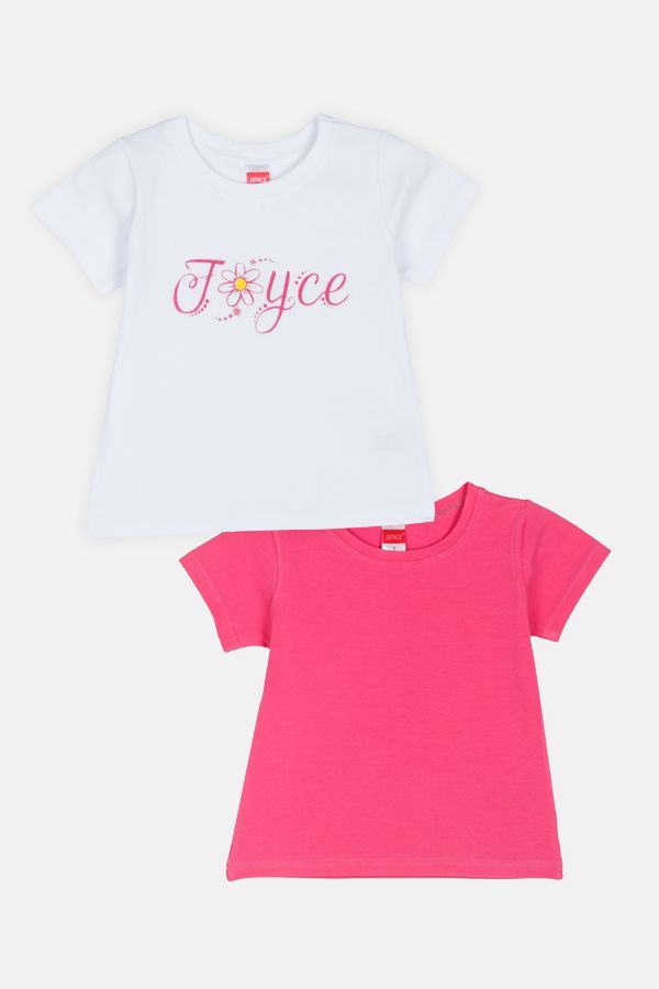 Φωτογραφία προϊόντος: Joyce Σετ Παιδικά T-shirts Κοντομάνικα Flower Font Λευκό-Φούξια (2411501-2-2)