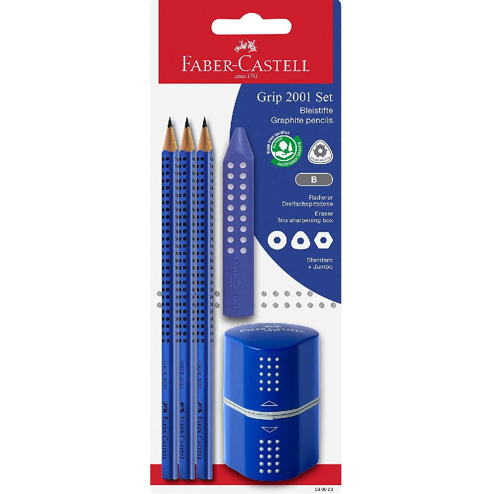 Φωτογραφία προϊόντος: Faber-Castell Σετ Αwf Grip Blue (3 Μολύβια+Γόμα+Ξύστρα) (12310772)