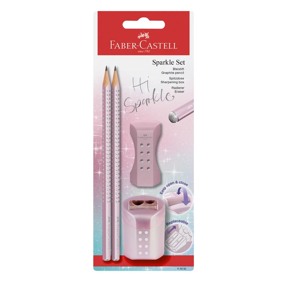 Φωτογραφία προϊόντος: Faber-Castell Σετ Awf Sparkle (2 Μολύβια+Ξύστρα+Γόμα) σε 3 Σχέδια (12310780)
