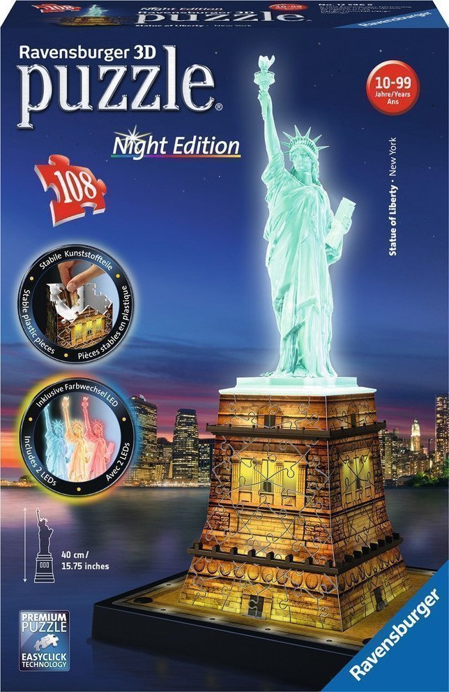 Φωτογραφία προϊόντος: Παζλ 3D Ravensburger Led Αγαλμα Ελευθεριας Night Edition 108Tmx. (12596)