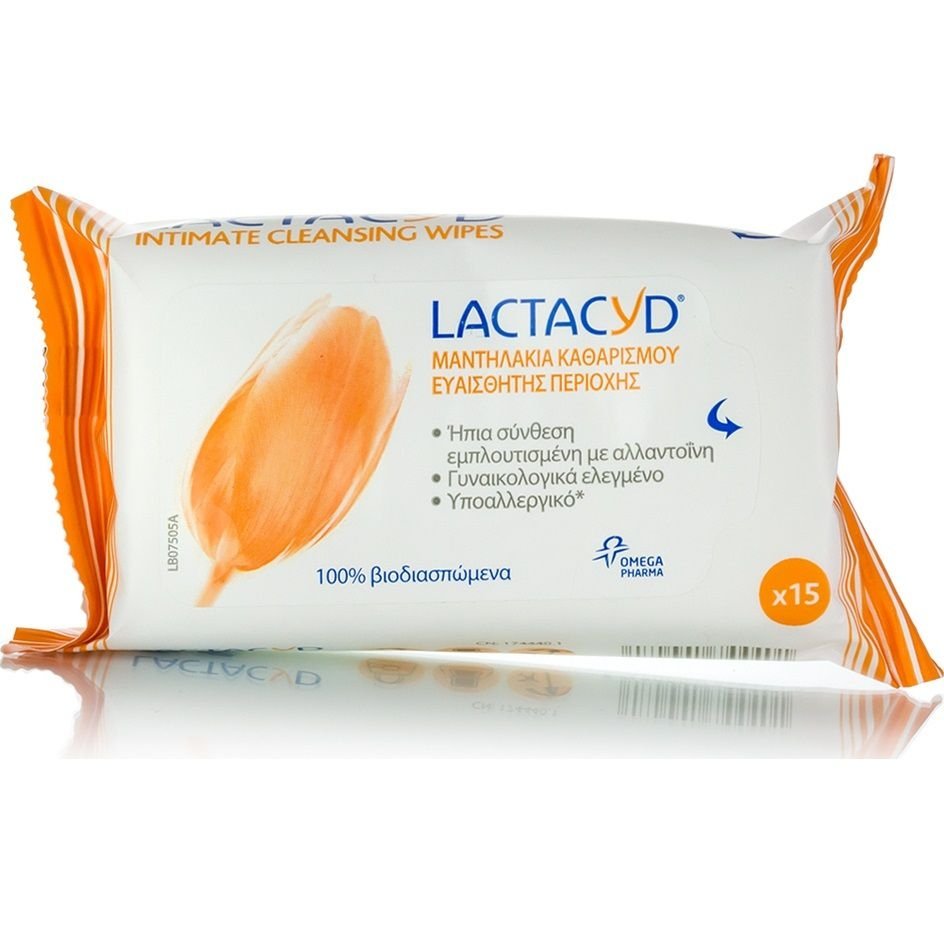 Φωτογραφία προϊόντος: OMEGA PHARMA LACTACYD Moist Wipes Υγρά Μαντηλάκια Καθαρισμού Ευαίσθητης Περιοχής, 15 τεμ.