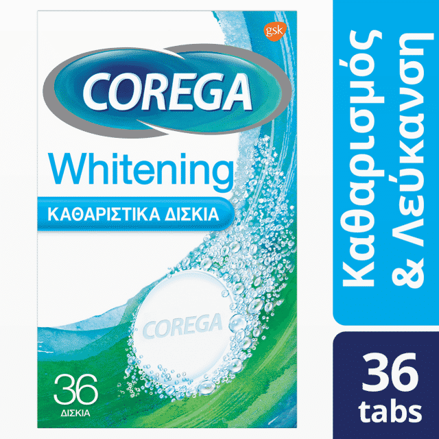 Φωτογραφία προϊόντος: Corega Whitening Καθαριστικά Αναβράζοντα Δισκία Οδοντοστοιχιών 36τμχ