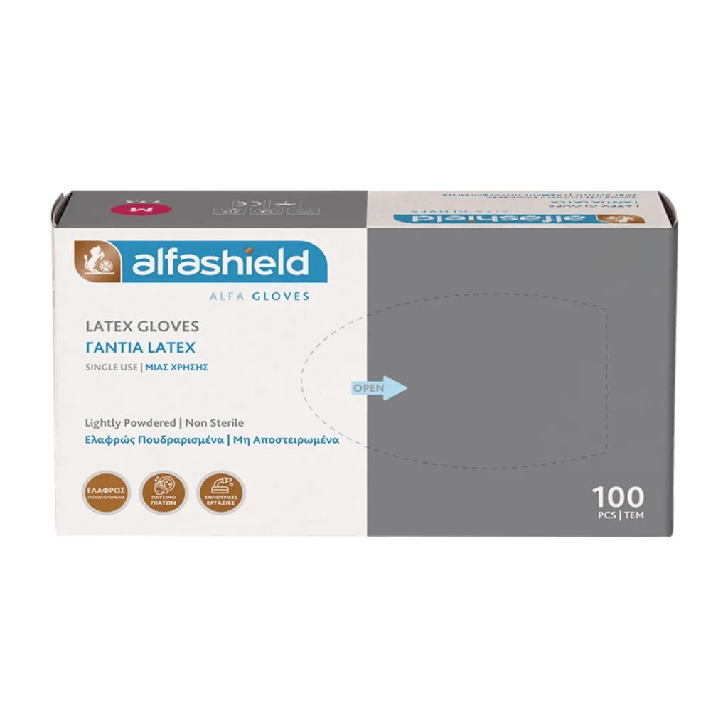 Φωτογραφία προϊόντος: Alfashield Alfa Gloves Γάντια Latex με Πούδρα Large 100 τμχ