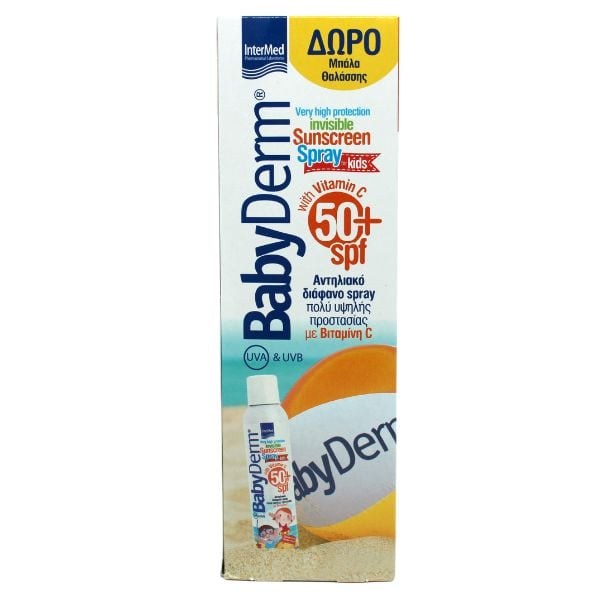 Φωτογραφία προϊόντος: Intermed Babyderm Invisible Sunscreen Spray SPF50+ Διάφανο Αντηλιακό Σπρέι για Παιδιά 200 ml + Δώρο Μπάλα Θαλάσσης