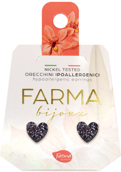 Φωτογραφία προϊόντος: Farma Bijoux Υποαλλεργικά Σκουλαρίκια Ακρυλικές Μαύρες Καρδιές με Glitter 7,5mm L16C95 1 ζευγάρι
